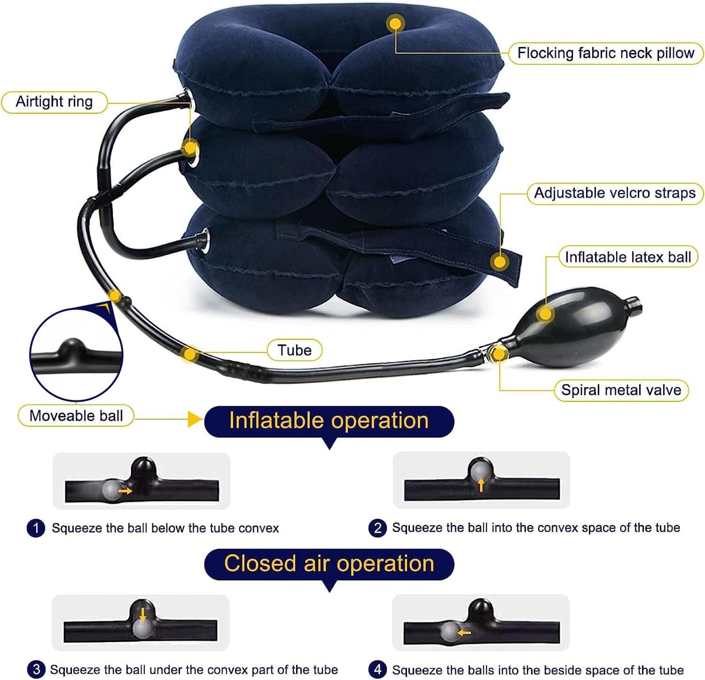 Neck Stretcher, Cervical Traction Device, Neck Traction Device for Neck Pain Relief, Adjustable Inflatable Neck Stretcher Cervical Traction and Neck Brace, Neck Decompression Home Use (Blue)