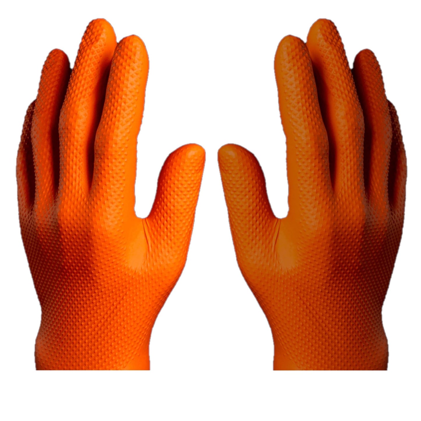 100 Heavy Duty Super Strong Orange Grip Nitrile Gloves PF 8.5 mil |Mechanical |Industrial| Engineering |Food| Cleaning| Plumbing |Gardening Gloves (Orange, LARGE)