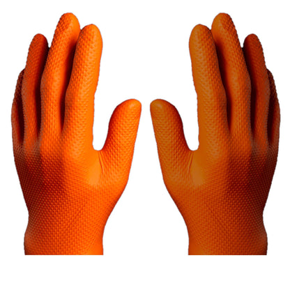100 Heavy Duty Super Strong Orange Grip Nitrile Gloves PF 8.5 mil |Mechanical |Industrial| Engineering |Food| Cleaning| Plumbing |Gardening Gloves (Orange, LARGE)