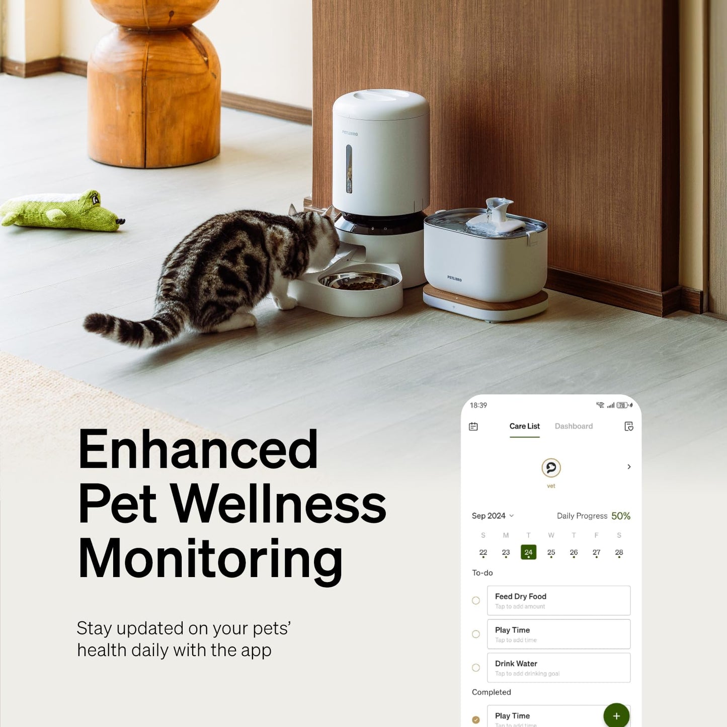 PETLIBRO Cat Water Fountain, App Monitoring Pet Fountains for Cats Indoor with Stainless Steel Tray, 2.5L/84oz Dockstream Automatic Water Dispenser for Drinking, 2.4G Wi-Fi Smart Bowl Inside