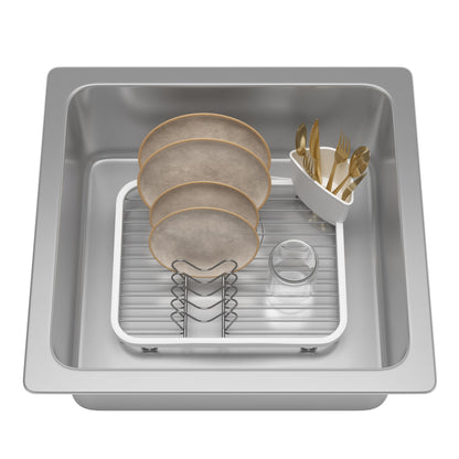 Umbra Sinkin Drying Rack – Dish Drainer Caddy with Removable Cutlery Holder Fits in Sink or on Counter top, Medium, White/Nickel Kitchen
