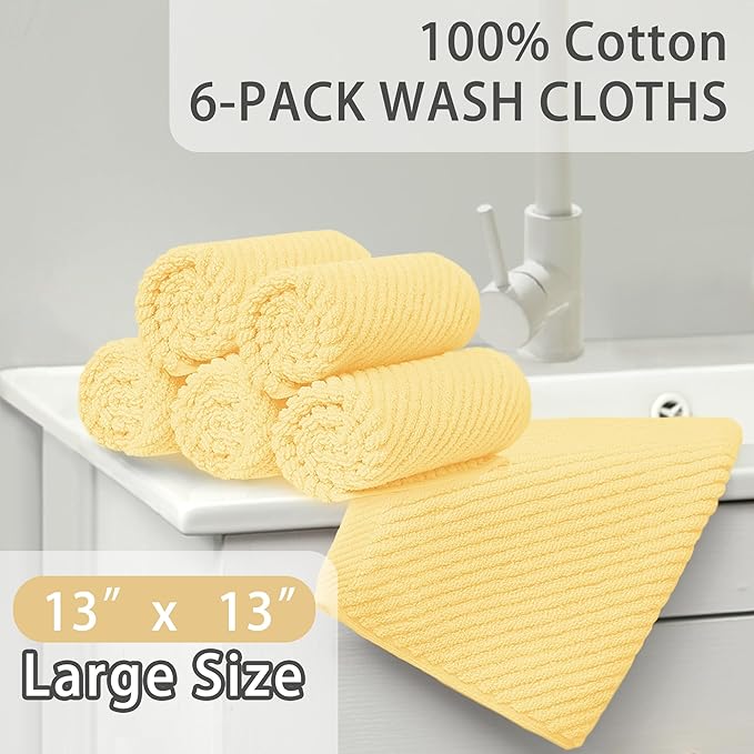 VOOVA & MOVAS Washcloths 6 Pack, Fluffy Hand Towels, Hotel Wash Cloths