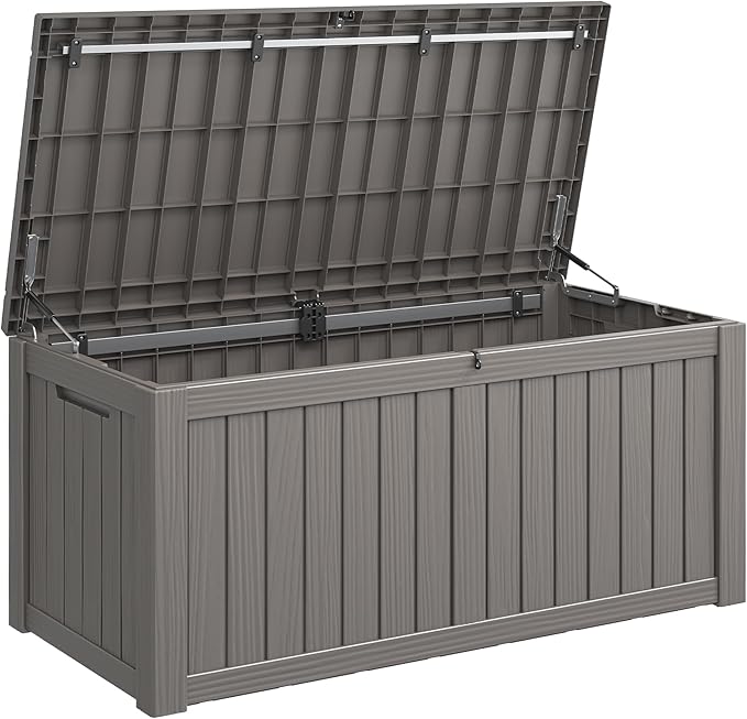 Outdoor Storage Box, Resin Deck Boxes Indoor and outdoor, Waterproof Storage Box Lockable Lid (Grey, 120 Gallon)