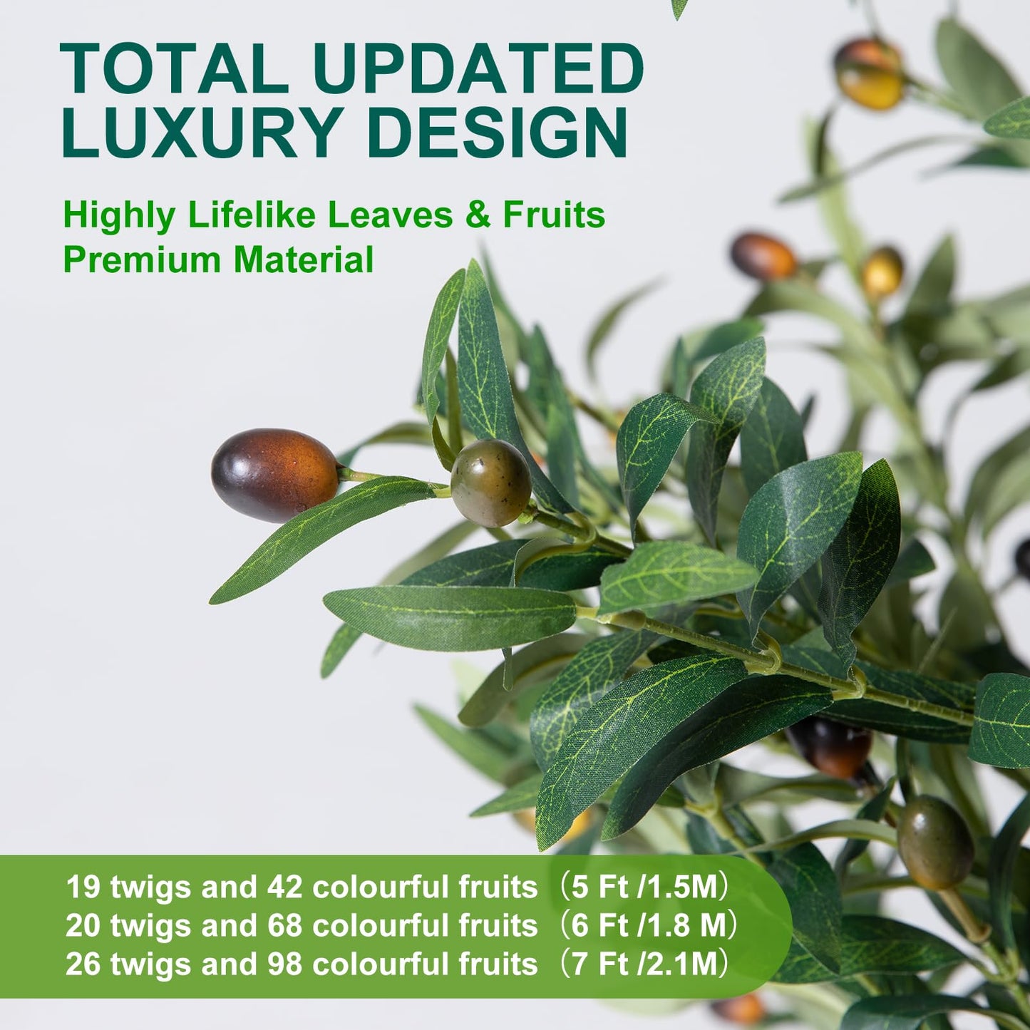 Artificial Olive Tree Indoor, 5Ft Faux Olive Trees Artificial Indoor with String Lights and Stones On Planter, Artificial Faux Plants with Natural Wood Trunk and Lifelike Fruits for Home Office Decor