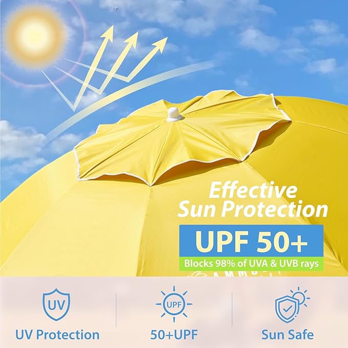 AMMSUN Shade Umbrella, Premium Portable Umbrella with Stand, 6.5ft Lightweight Free Standing Canopy for Sporting Games, Adjustable Instant Sun Protection and Easy to Carry, Yellow