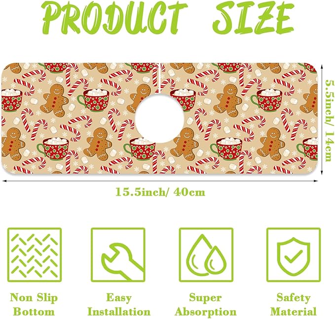 Chrismas Sink Splash Guard Faucet Mat Christmas Absorbent Fast Drying Mat Sink