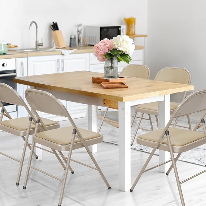 VINGLI 20 Pack Folding Chairs with Padded Seats, Metal Frame with Pu Leather Seat & Back, Capacity 350 lbs, Set of 20, Khaki