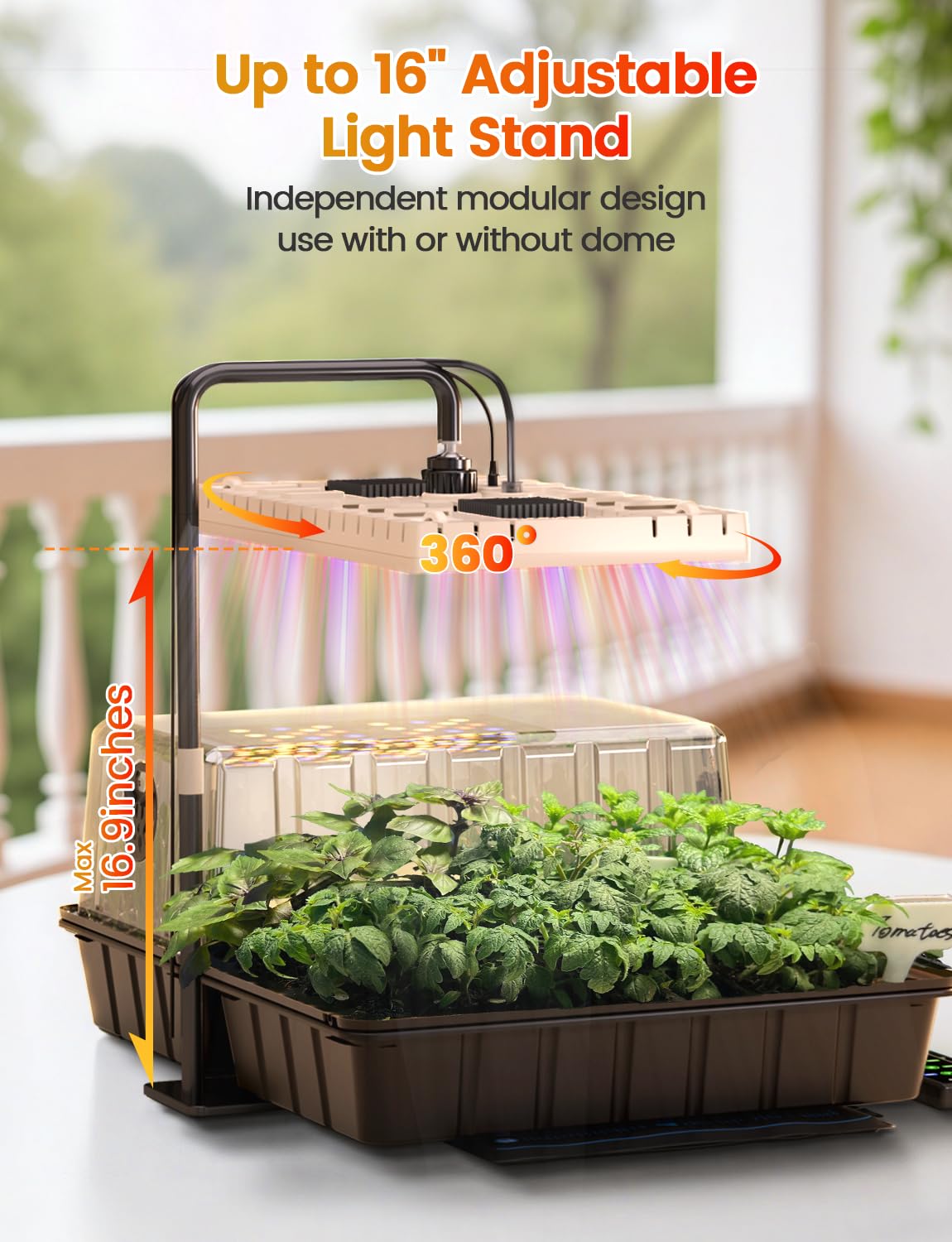 MetryGrow 48W Full Spectrum LED Grow Light Seed Starter Kit, 80-Cell Tray with 30W Heating Mat & Adjustable Dome, Waterproof Germination System for Healthy Indoor Seedlings
