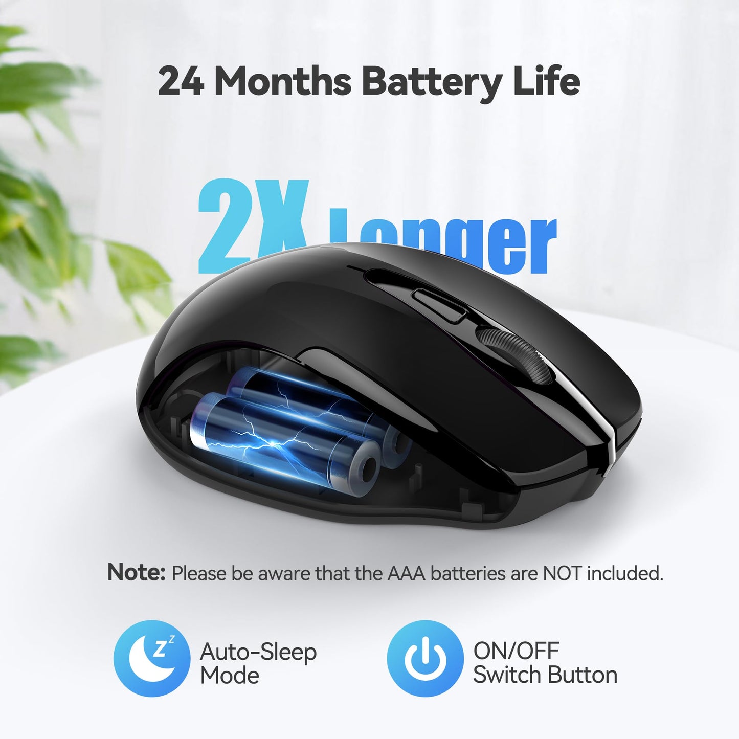 TECKNET Wireless Mouse, 2.4G Ergonomic Optical Mouse, Computer Mouse for Laptop, PC, Computer, Chromebook, Notebook, 6 Buttons, 24 Months Battery Life, 2600 DPI, 5 Adjustment Levels