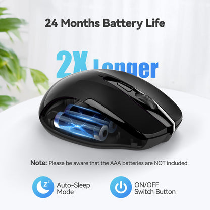 TECKNET Wireless Mouse, 2.4G Ergonomic Optical Mouse, Computer Mouse for Laptop, PC, Computer, Chromebook, Notebook, 6 Buttons, 24 Months Battery Life, 2600 DPI, 5 Adjustment Levels