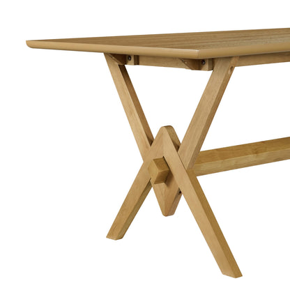 Merax Farmhouse Dining Table for 6, 63 Inch Rectangular Kitchen Table with Double V Base, Engineered Wood Top and Solid Wood Legs, Rustic Style, Natural