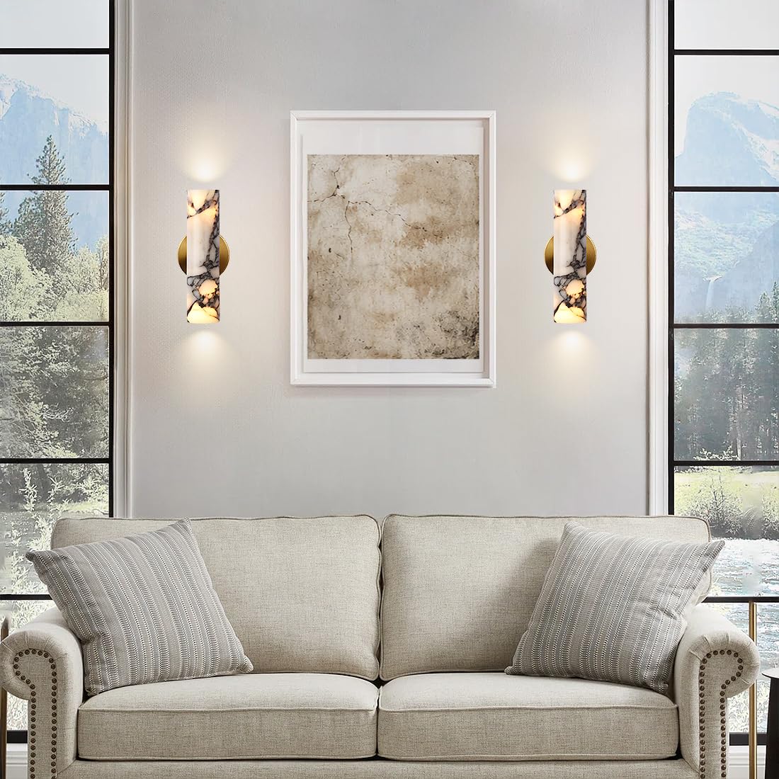 KAKINOTE Marble Wall Sconce,Calacatta Viola Alabaster Wall Sconce 9.5”Modern Natural Stone Wall Lamp for Bedroom,Bathroom Vanity,Hallway & Bedside,Hardwired G9 Base,Up and Down Lighting Fixtures