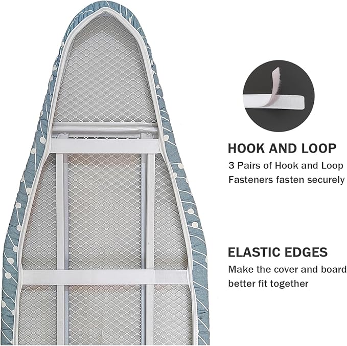 Ironing Board Cover and Pad Standard Size 15" x 54", 3 Pairs of Hook and Loop