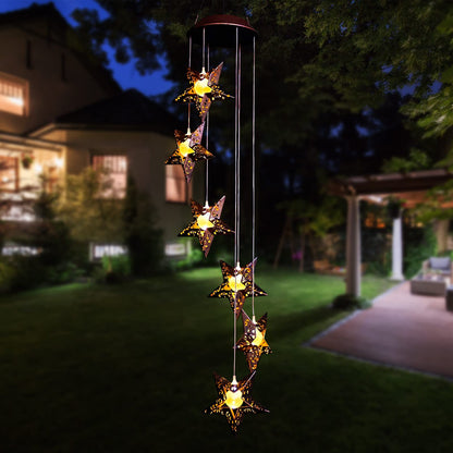 Tryme Solar Wind Chimes Star Wind Chime Warm LED Hanging Solar Lights Unique Garden Decor Memorial Thanksgiving Gifts for Mom Grandma Sister Home Party