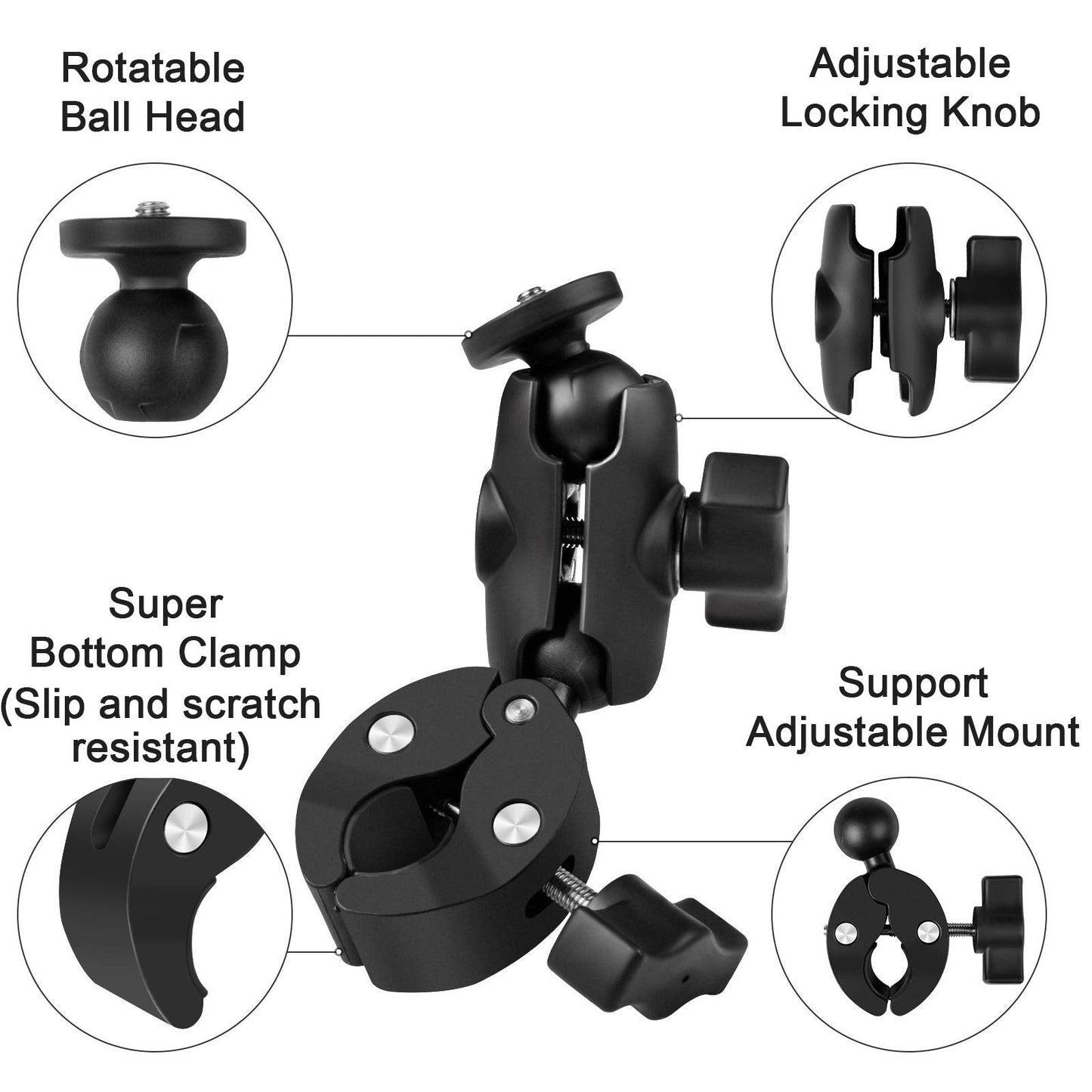 Taisioner Super Camera Clamp Mount Double Socket Arm 1/4"-20 Ball Head Adapter Gopro Accessories Suitable for GoPro AKASO DJI Action Insta360 or DSLR Digital Camera Monitor/LED Lights/
