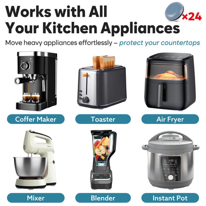 Appliance Sliders for Kitchen 24 PCS Self-Adhesive Small Kitchen Finds Appliance Slider Hacks Easy to MovIing & Space Saving Must Have Home Gadgets Mixer Accessories for Countertop