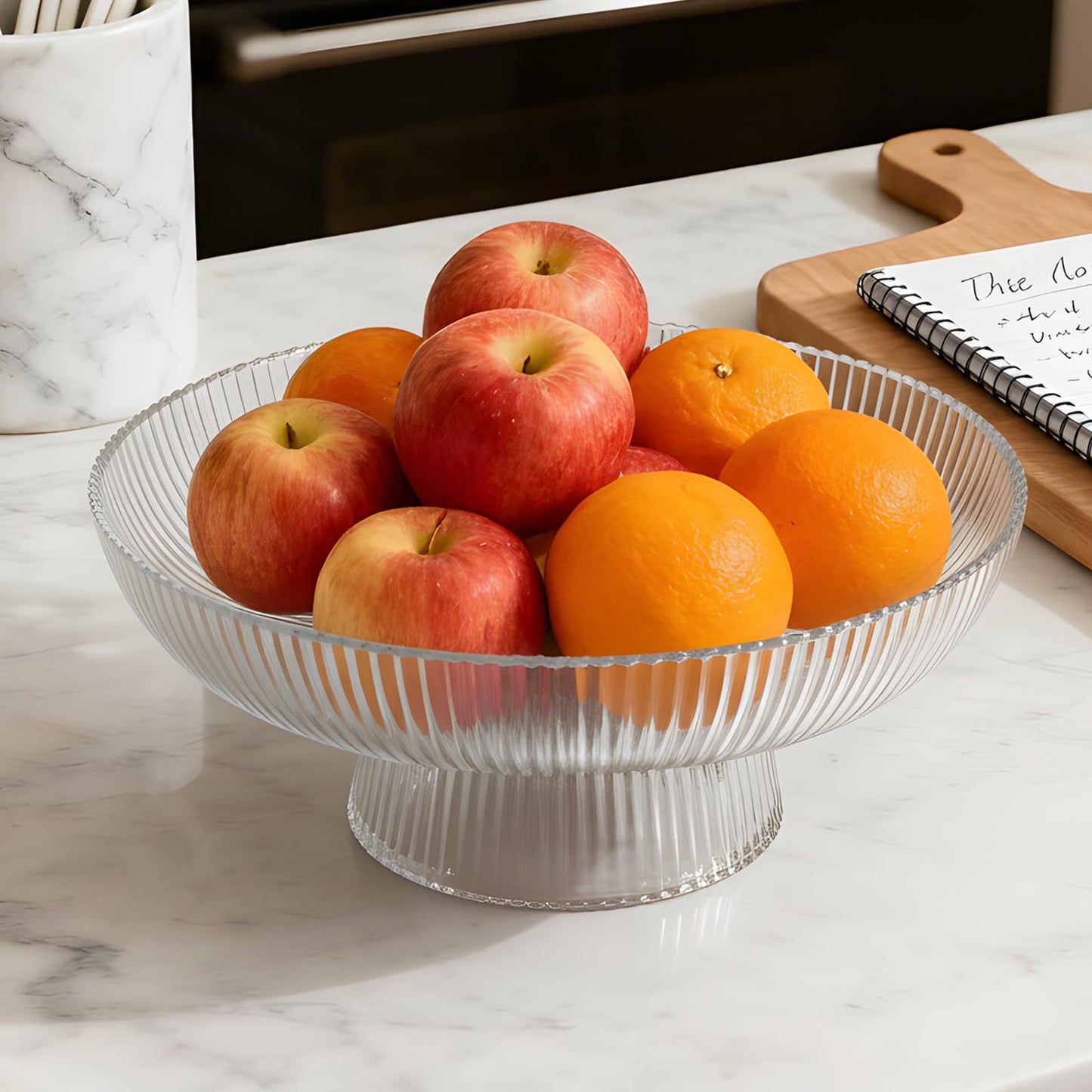 Kultilanda Large Glass Fruit Bowl for Kitchen Counter Decorative Centerpiece Bowl for Table Home Déco, Clear Ribbed