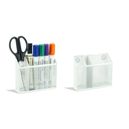 Neudeco Locker Organizer Kit, 4-Piece Set with Foldable Mesh Locker Shelf and Magnetic Pen Holders, Stackable Storage for School, Work & Gym Lockers, White