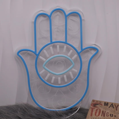Hamsa Hand Neon Sign, Blue Hamsa Evil Eye Neon Sign for Protection & Decor, LED Wall Hanging Light for Bedroom, Meditation Space, Living Room, Boho Aesthetic Home Décor, USB Powered Hamsa Neon Wall Art
