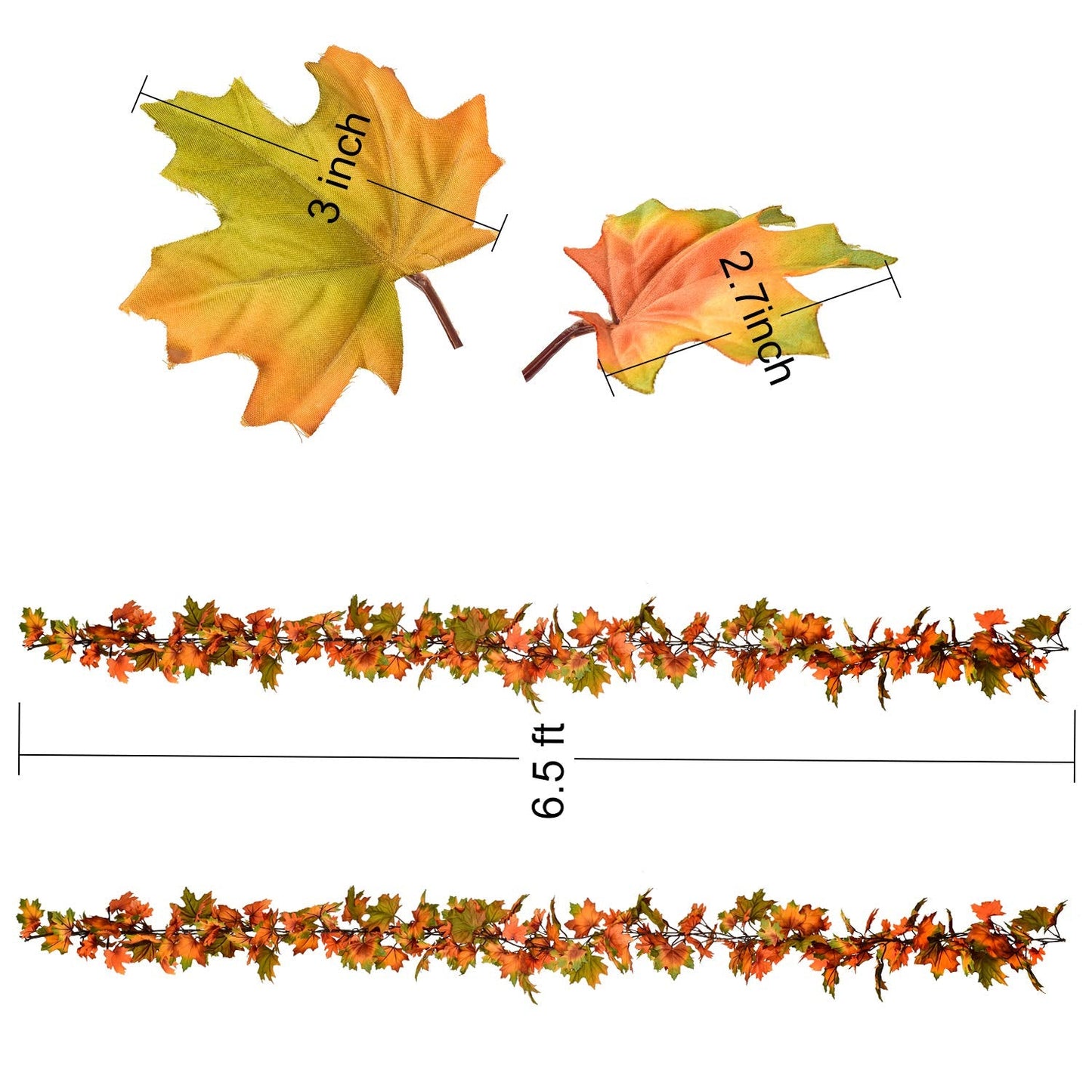 2 Pack Fall Garland Maple Leaf, 6.5Ft/Piece Hanging Vine Garlands Artificial Autumn Foliage Garland Thanksgiving Decor for Home Wedding Fireplace Party