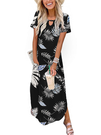 Zeagoo Womens Maxi Summer Dress with Pockets Casual Short Sleeve Sundress Trendy 2025 Curve Hem Long Dresss