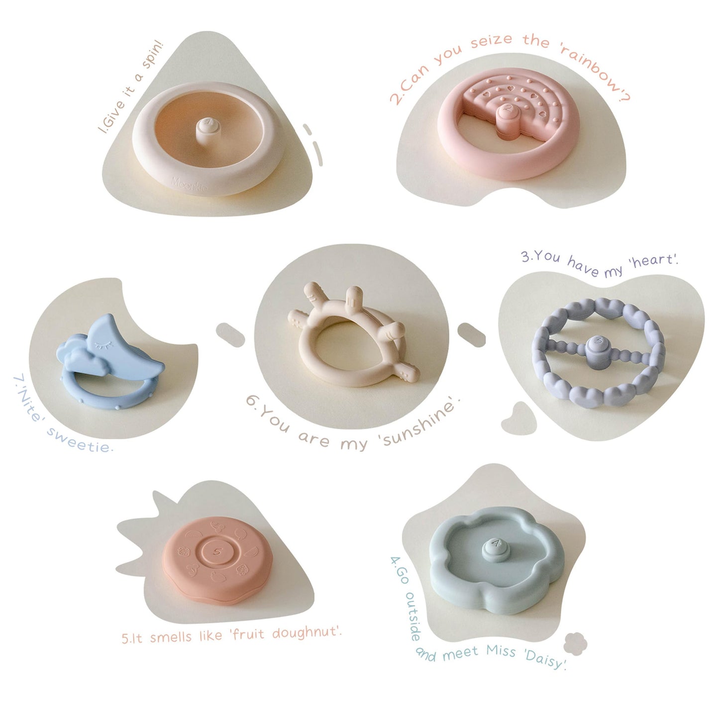 Moonkie Stacks of Circles Soft Teething Toy Educational Learning Stacking Ring Toys for Babies, 7 Piece Set