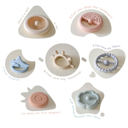 Moonkie Stacks of Circles Soft Teething Toy Educational Learning Stacking Ring Toys for Babies, 7 Piece Set