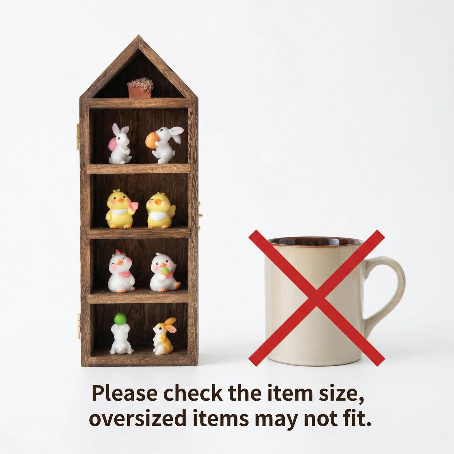 Yuzhrao Trinket Shelf Display with Door (Set of 3), Solid Wood Knick Knack Shelf for Wall, House Shaped Curio Display Case Shadow Box for Miniatures, Crystals, Rocks & Collectibles (Brown)