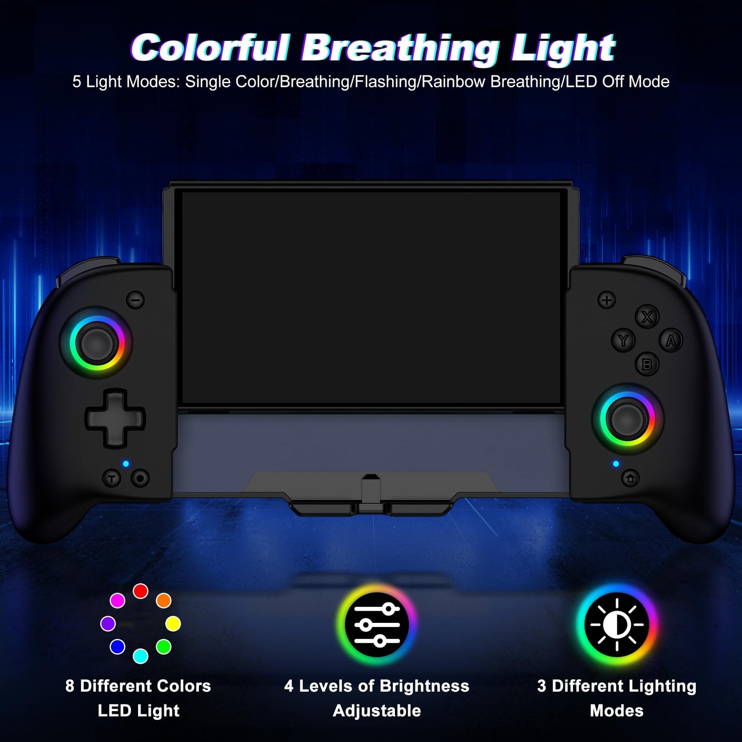 Switch Controllers Compatible with Nintendo Switch/OLED, One-Piece Joypad Controller Replacement for Switch Pro Controller with 9 Lights Color, Switch Remote for Users Who Prefer Handheld Mode