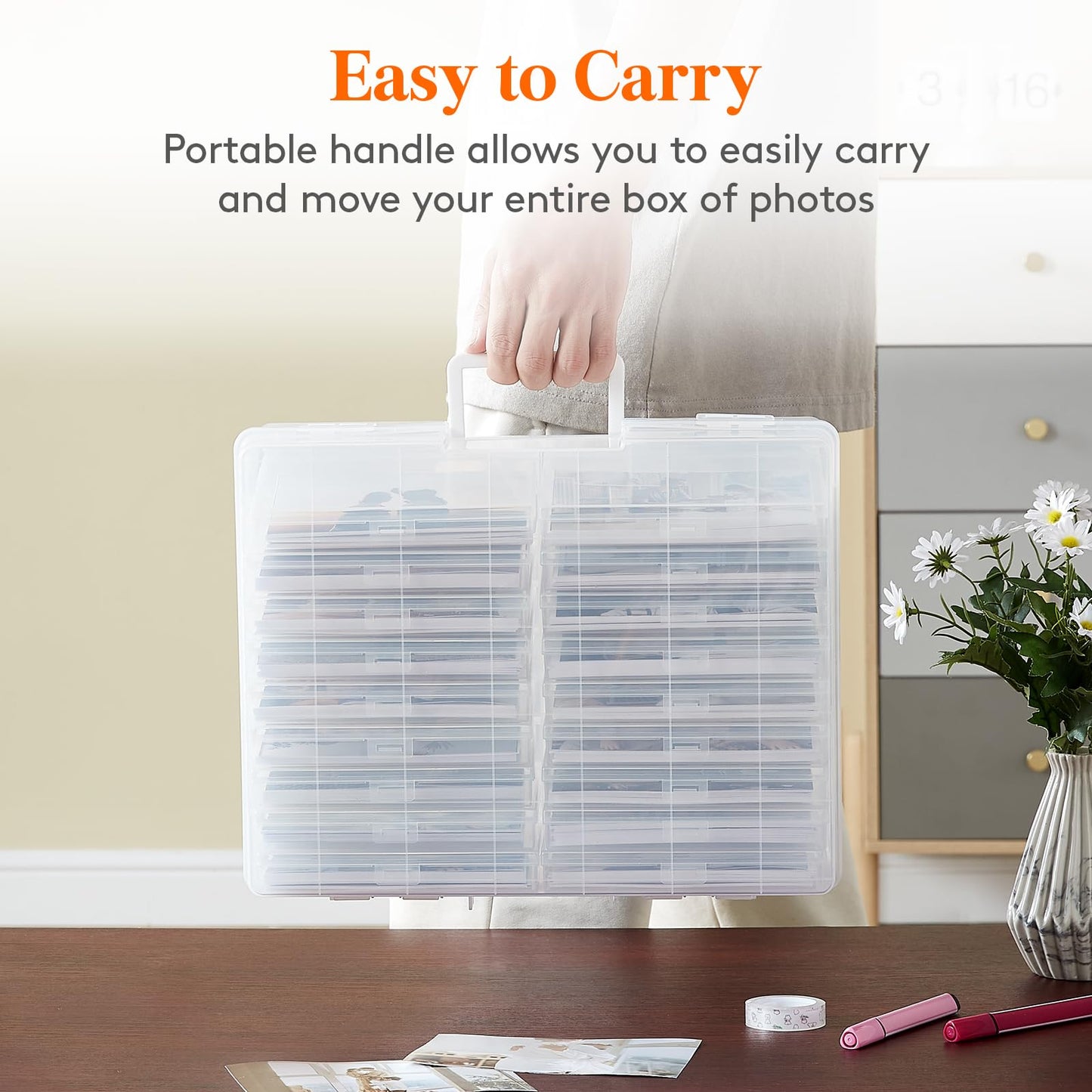 Lifewit Photo Storage Box 4" x 6" Photo Case, 18 pcs Inner Photo Keeper, Clear Photo Boxes Storage, Plastic Photo Organiser for Seed, Cards, Picture, Craft with 1 Sheet Label Sticker