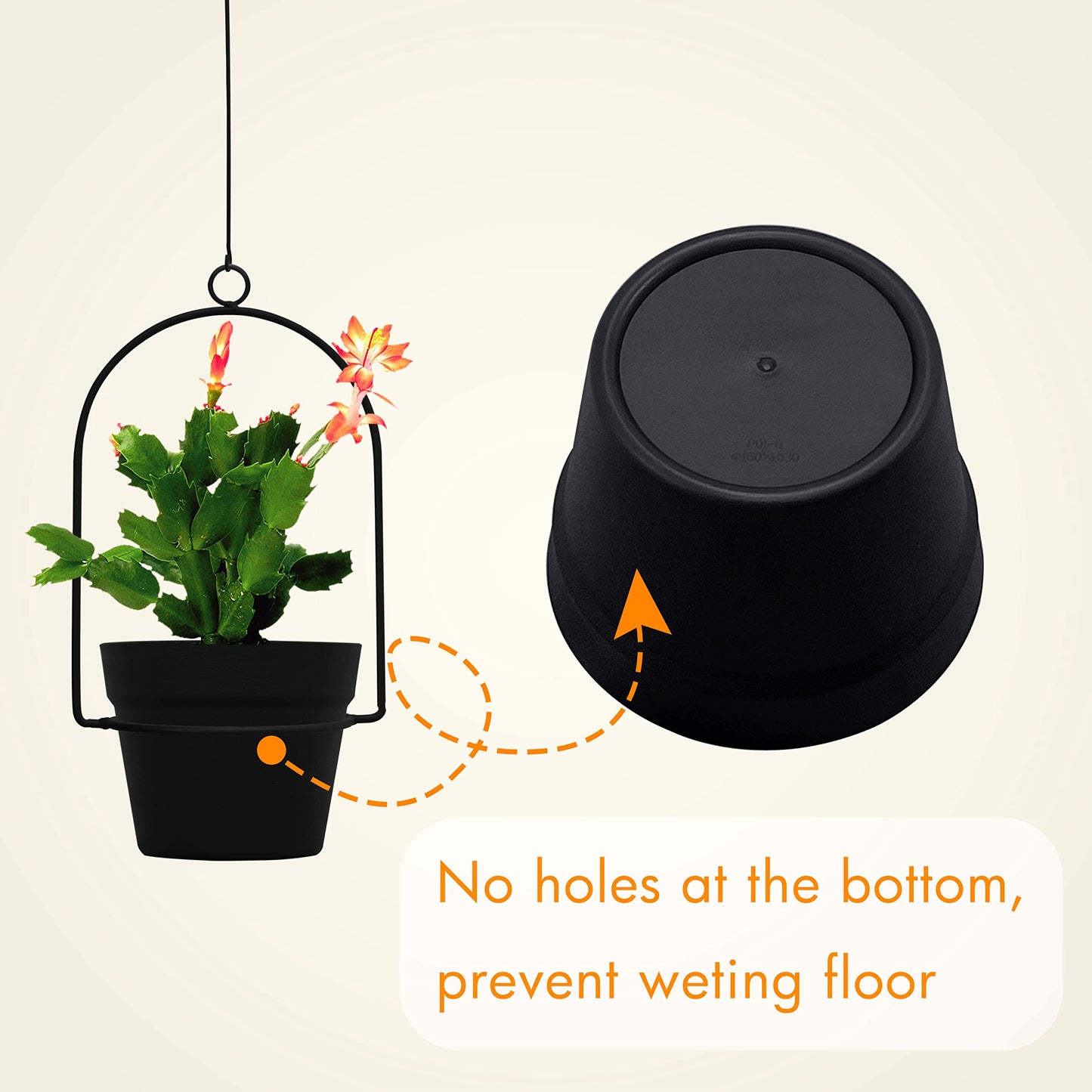 Gardzen 3 Packs Hanging Pots for Plants Outdoor & Indoor, Black Hanging Planter, Pot Hangers for Plant Flower