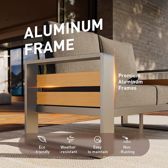 Aoxun Aluminum Patio Furniture Set, 5 Seats Sectional Metal Patio Furniture