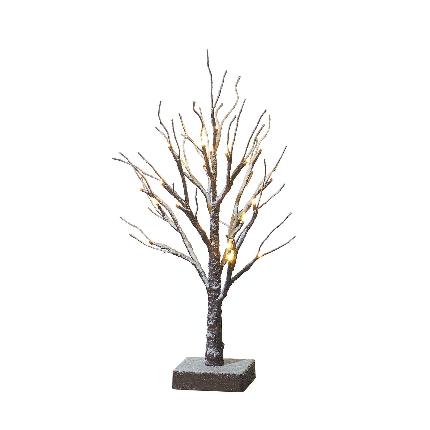 Hairui Lighted Tabletop Artificial Small Tree Snow Dusted 24 LED 18IN Battery Operated with Timer Indoor Use for Halloween Christmas Tree Decoration