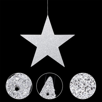 Boao 48 Pieces Silver Stars Shaped Cutouts Silver Cardboard Stars 4 Sizes 6cm/12cm/20cm/30cm Hanging Glitter Garlands with Nylon String for Wedding Birthday Party Graduation Classroom Wall Decor