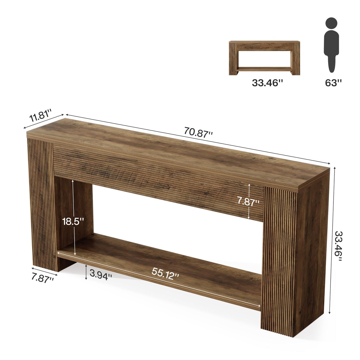 Tribesigns 70.9-Inch Console Tables for Entryway, Narrow Wooden Long Sofa Table Behind the Couch, Farmhouse Fluted Hallway Accent Table for for Living Room, Entrance, Foyer (Rustic Brown)