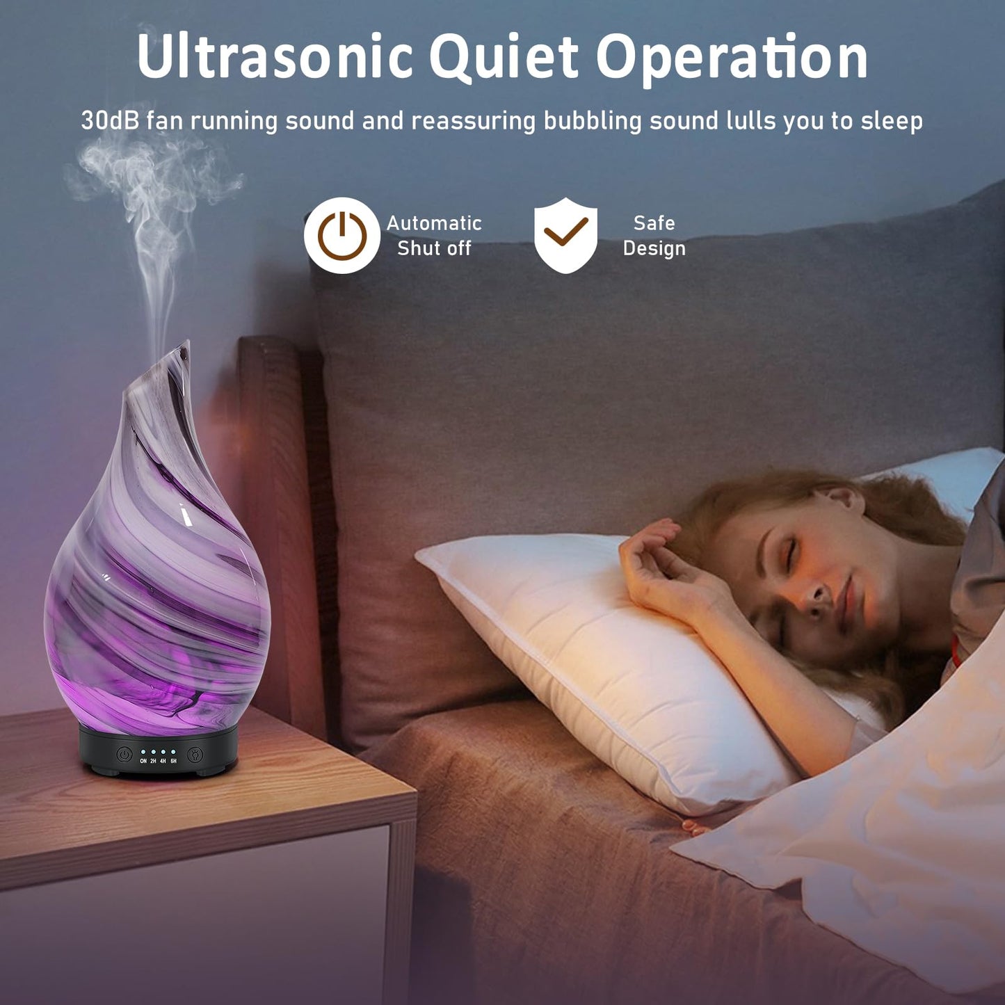 Essential Oil Diffuser 120ML Glass Ultrasonic Aromatherapy Oil Diffuser-Aroma Humidifier Glass Diffuser,7 Color Changing Light Waterless Auto-Off-Ultra-Quiet for Sleeping Yoga Home Office and Spa