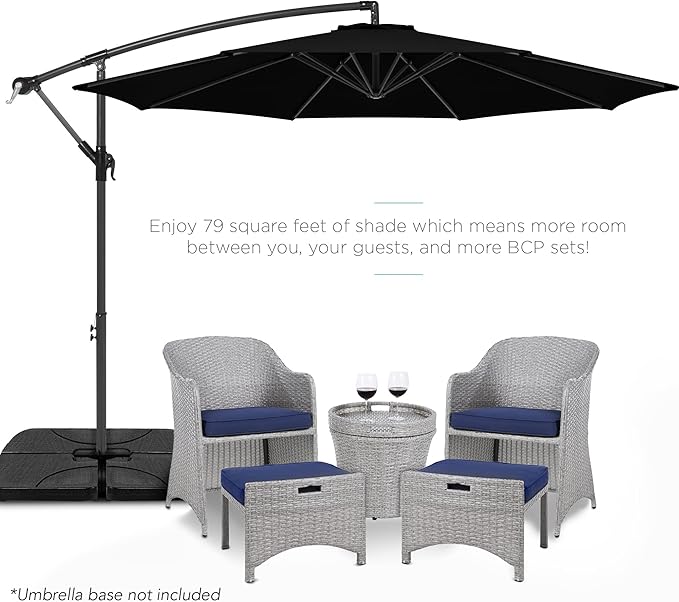 Best Choice Products 10ft Offset Hanging Market Patio Umbrella w/Easy Tilt Adjustment, Polyester Shade, 8 Ribs for Backyard, Poolside, Lawn and Garden - Black