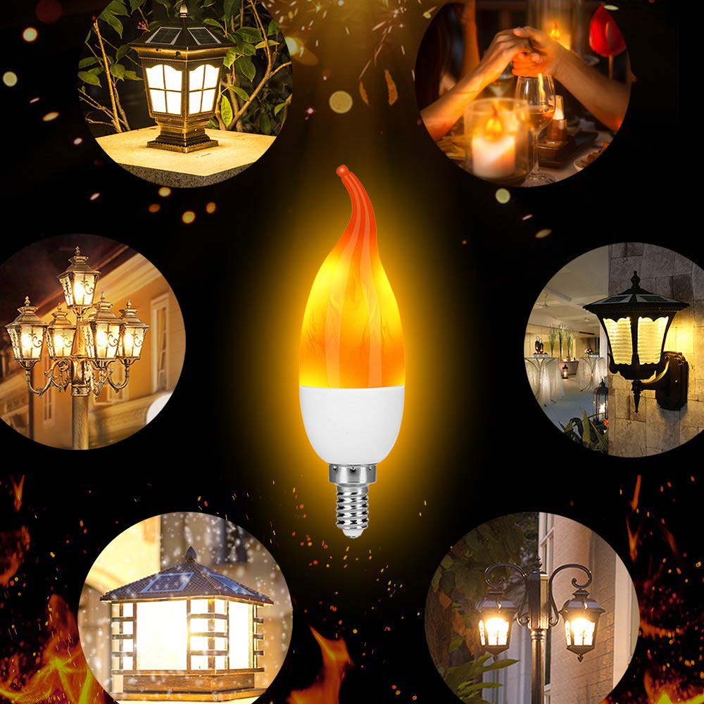 Venforze E12 3 Mode LED Candelabra Flame Light Bulbs 8 Pack, 1.2W Warm White, 1800k Candle Light, Flame Tip for Christmas Party Decorations