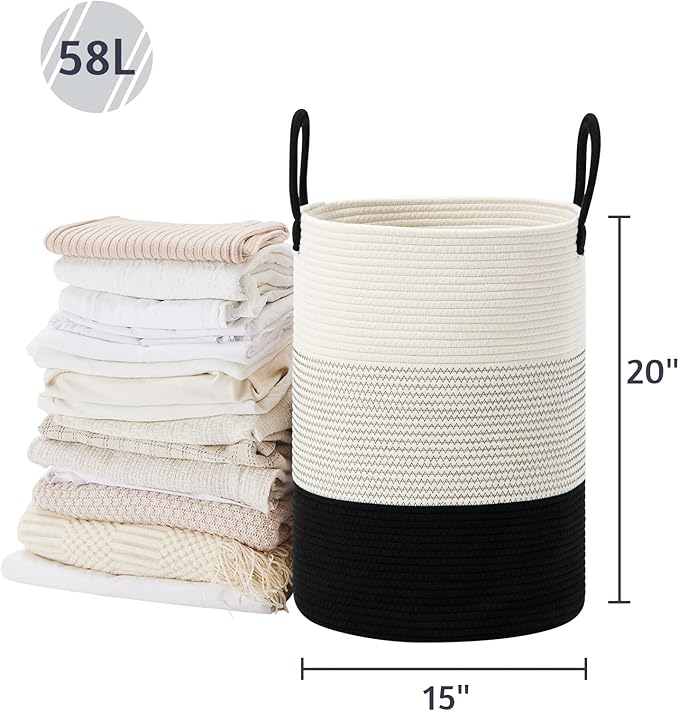 VIPOSCO Large Laundry Hamper, Tall Woven Rope Storage Basket
