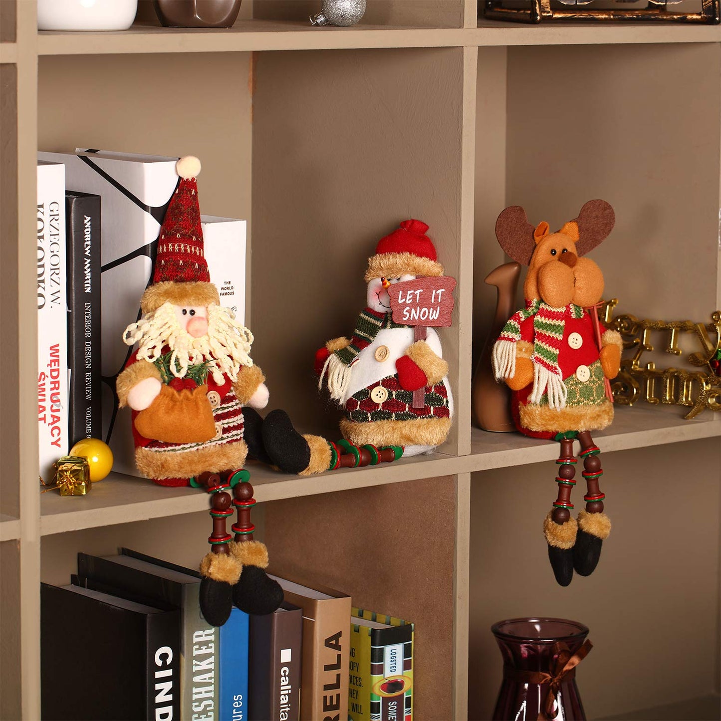 3 Pieces Christmas Sitting Santa Claus Snowman Reindeer Christmas Ornament Long Legs Table Fireplace Decor Home Decoration Christmas Figurines Plush (Santa Claus, Snowman, Elk)