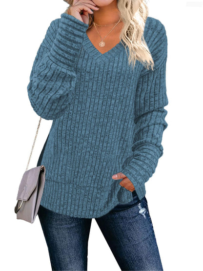 JomeDesign Womens Sweaters Long Sleeve V Neck Shirts Loose Casual Fashion Tops