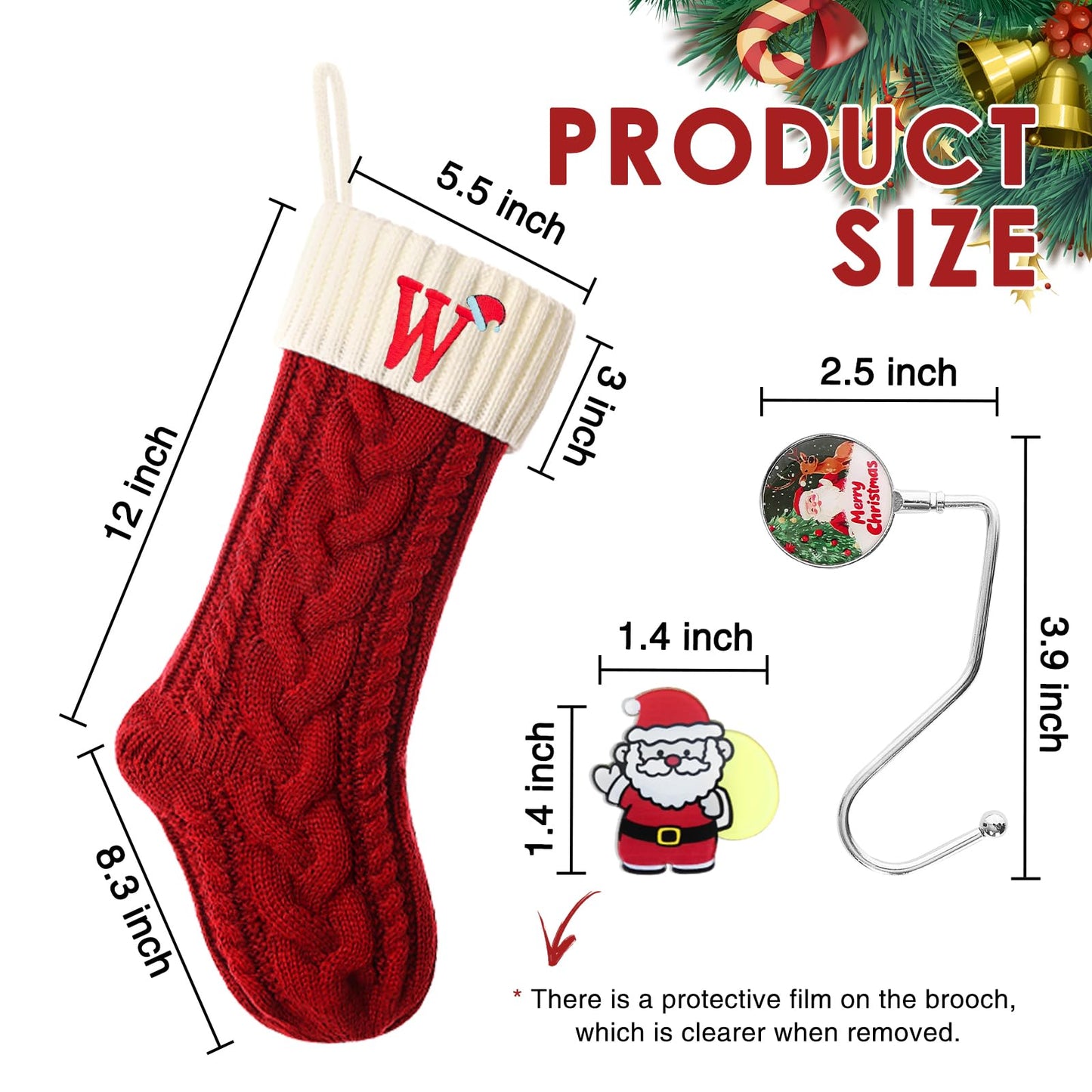guccde Christmas Stockings with Initials, Personalized Embroidered Monogram 18 Inches Knitted Christmas Stockings Fireplace Xmas Stockings for Kids,Family Holiday Party Decoration Red Letter A
