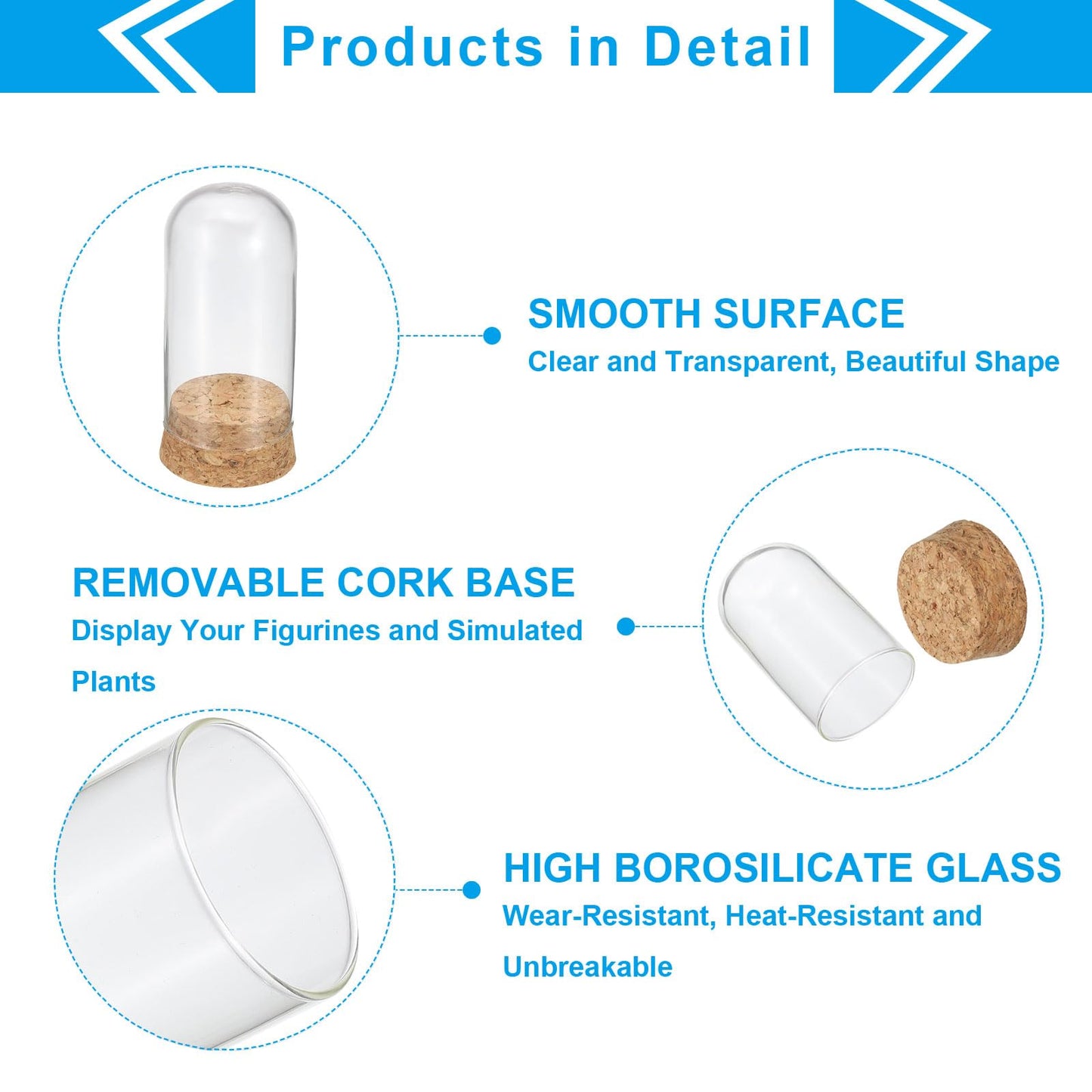 PATIKIL Clear Cloche Glass Dome, 4 Pack Glass Bell Jar Display Case Tabletop Centerpiece with Cork Base for LED Light Plants Home Decor 1.46x3.15inch