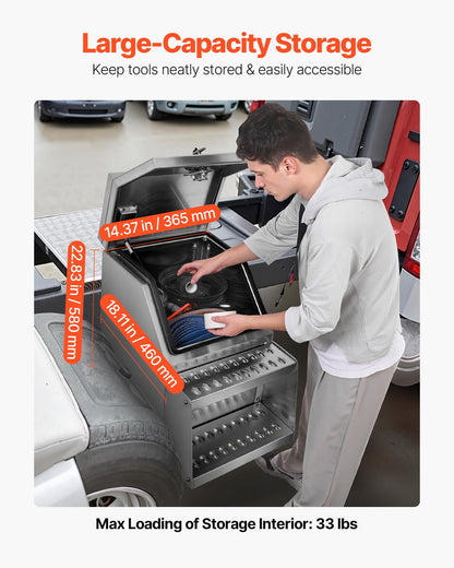 VEVOR Semi-Truck Step Tool Box, 18" x 27.5" x 25.4" Heavy Duty Aluminum Toolbox Side Mount, Waterproof Side Storage Saddle Step Box with T-Handle Lock & Keys for Semi Trucks, Flatbed Trailers