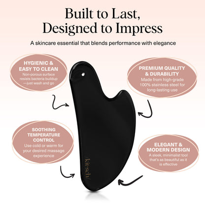 Kitsch Stainless Steel Gua Sha Facial Tools - Guasha Tool for Face, Face Sculpting Tool, Jawline Shaper, Double Chin Reducer, Body Gua Sha Tools, Lymphatic Drainage Massager, Facial Skin Care - Silver