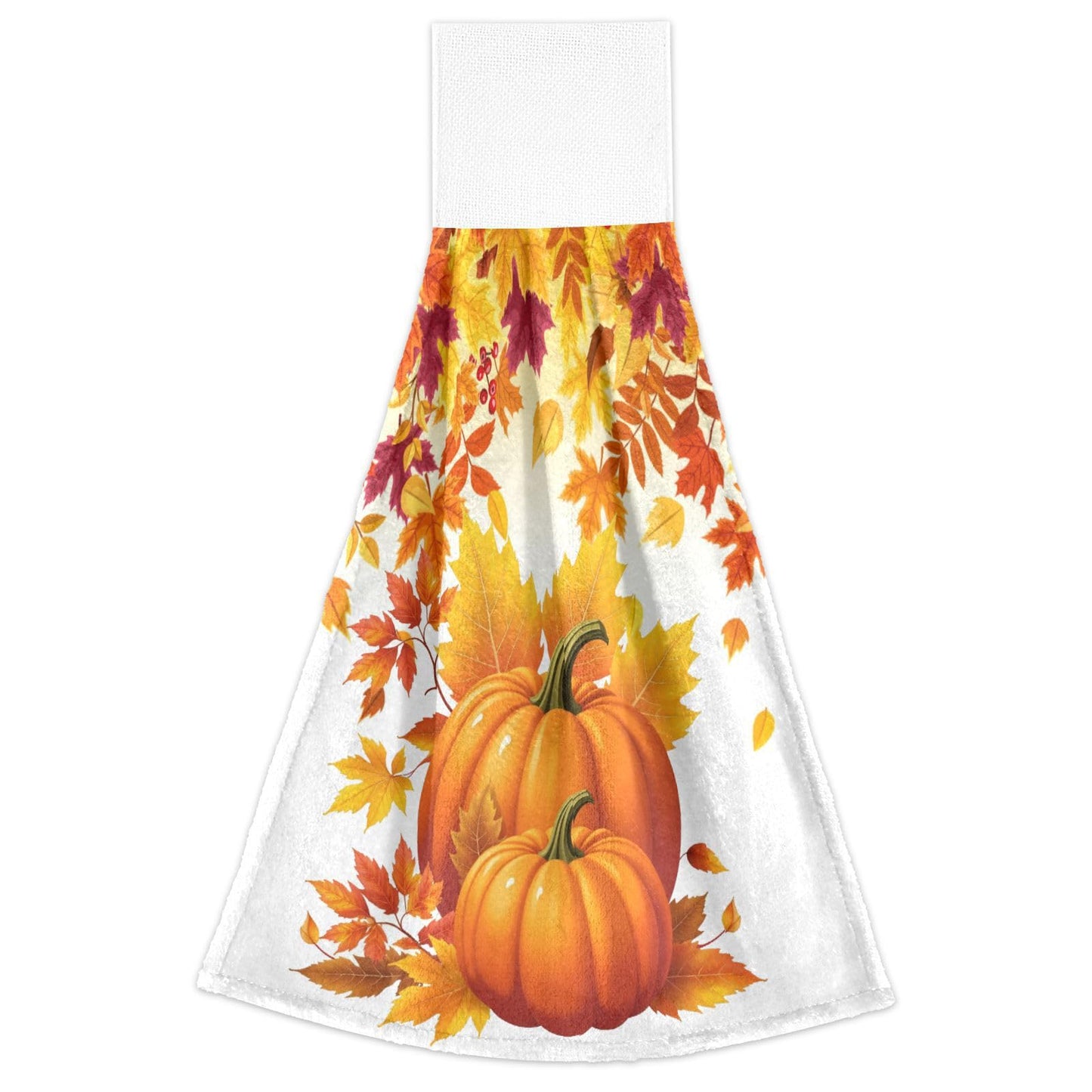 Boccsty Fall Yellow Pumpkins Hanging Kitchen Towels 2 Pieces Autumn Leaves Dish Tie Towels Hand Towel Tea Bar Towels for Bathroom Farmhouse Housewarming Tabletop Home