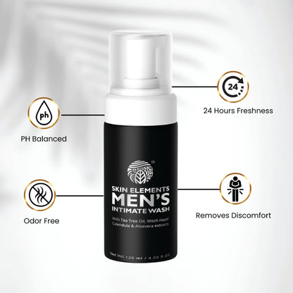 Skin Elements Men's Intimate Wash JUMBO Pack | with Refill | For 180 Days | 14.2 fl. oz | pH Balanced Hygiene Foaming Wash | Controls Bad Odor | with Tea Tree Oil | Super Saver Pack |