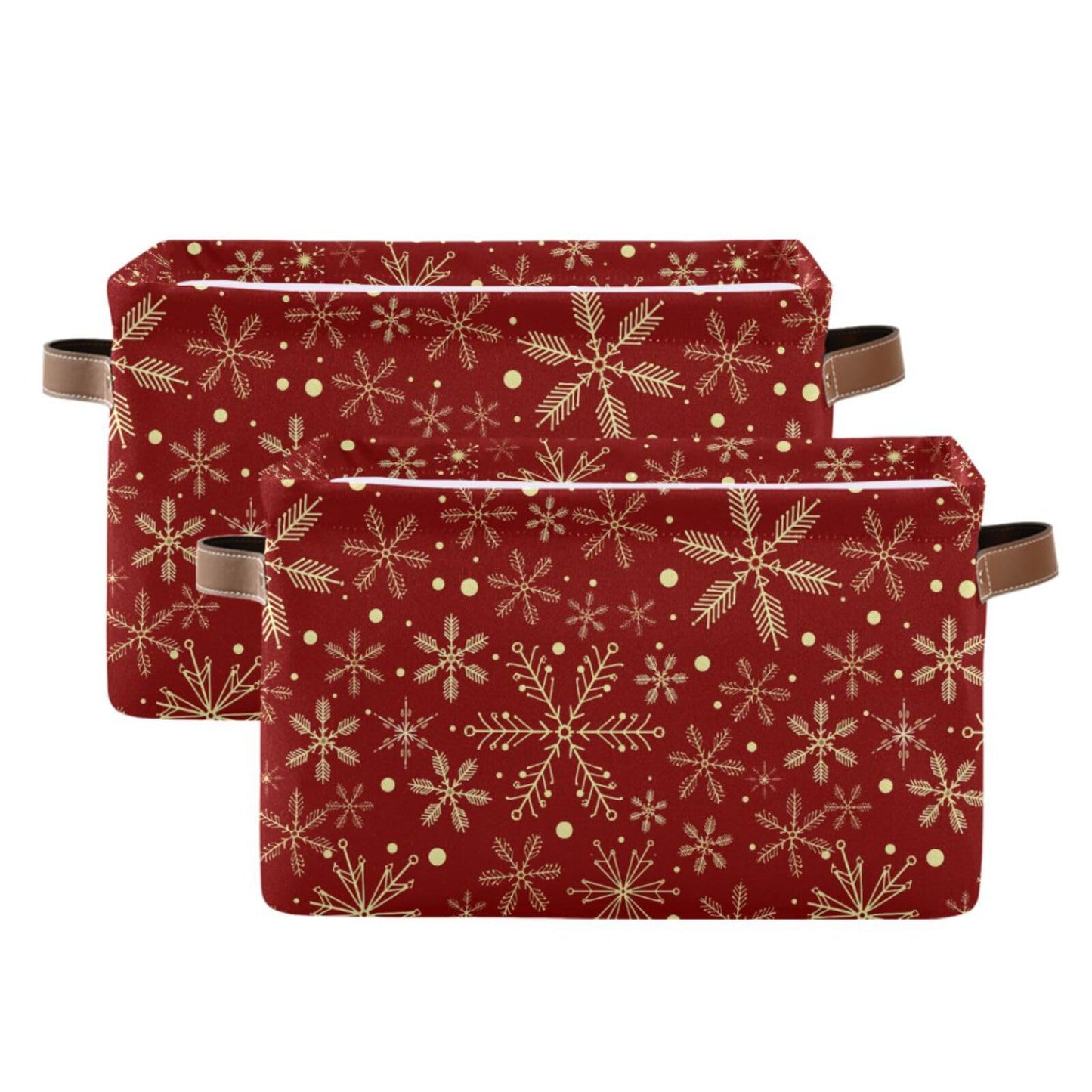 senya Christmas Basket, Large Foldable Storage Basket with Handles Christmas Snowflakes On Dark Red Fabric Collapsible Storage Bins Organizer Bag for Storage 15 x 11 x 9.5 inch