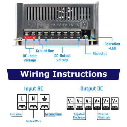 LightingWill 12V 30A 360W DC Universal Regulated Switching Power Supply, Converter AC 240V to DC 12V LED Power Adapter Transformer Driver for CCTV, LED Strip light, Radio, Computer Project