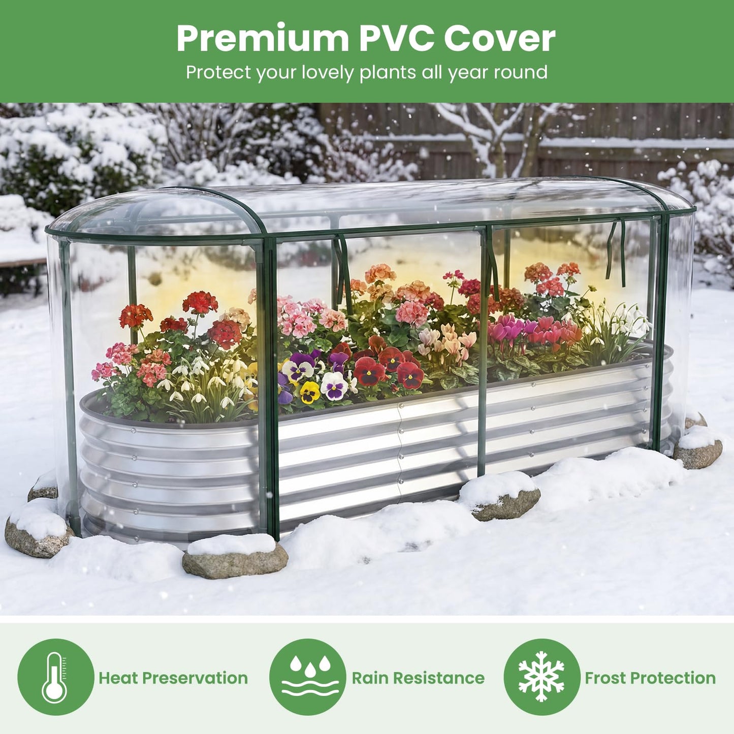 Giantex Raised Garden Bed w/Greenhouse Cover, Outdoor Oval Metal Steel Planter Box w/Roll-up Window, Clear PVC Mini Greenhouse for Vegetables Flowers Herbs Outdoor Patio Gardening, 6x2x1 FT (Silver)